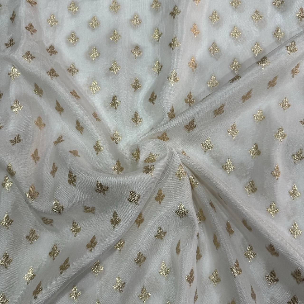 White Dyeable Zari Banarasi Butti Russian Silk Fabric