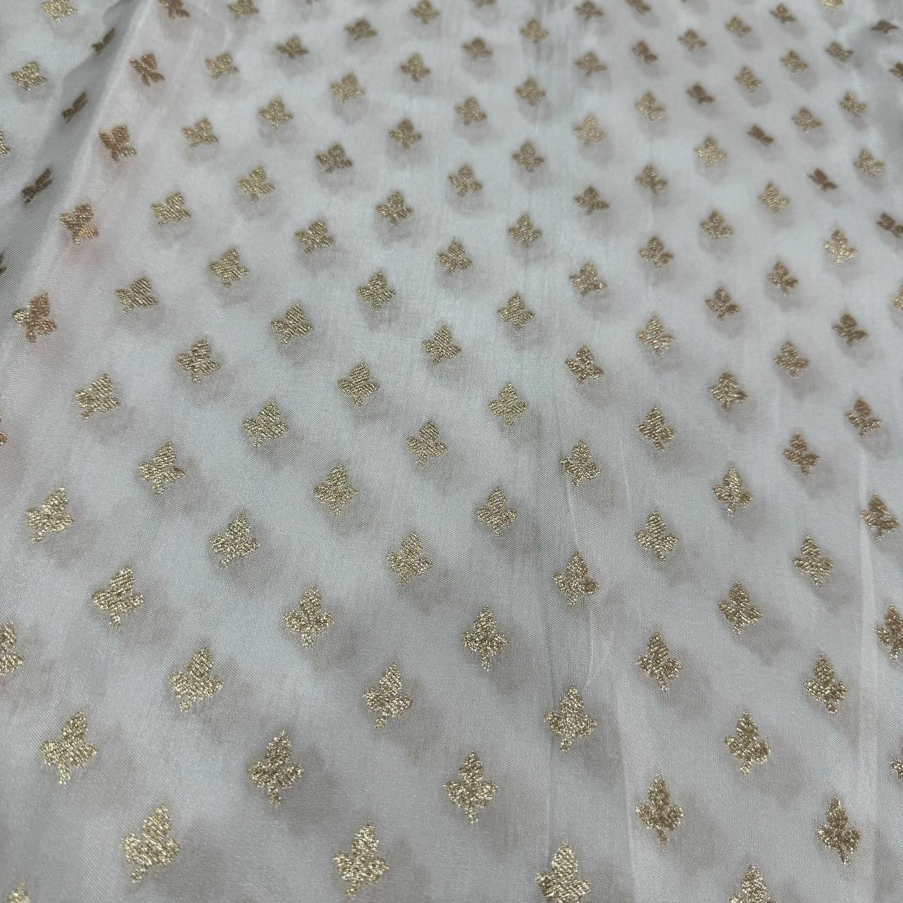 White Dyeable Zari Banarasi Butti Russian Silk Fabric