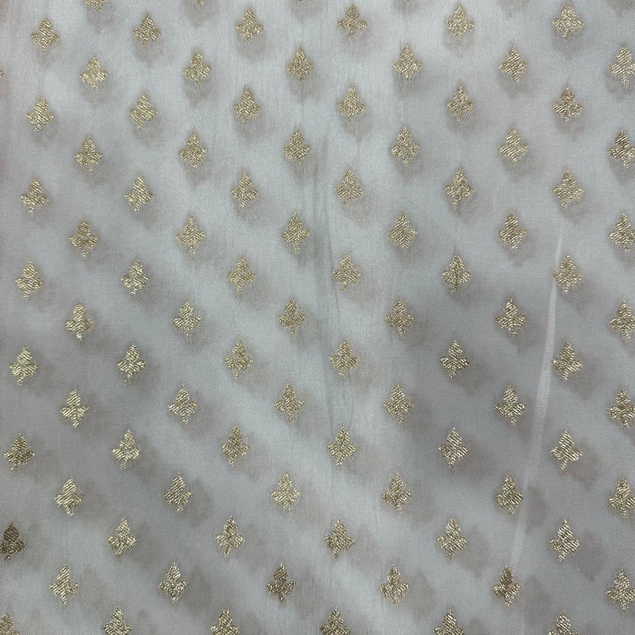 White Dyeable Zari Banarasi Butti Russian Silk Fabric