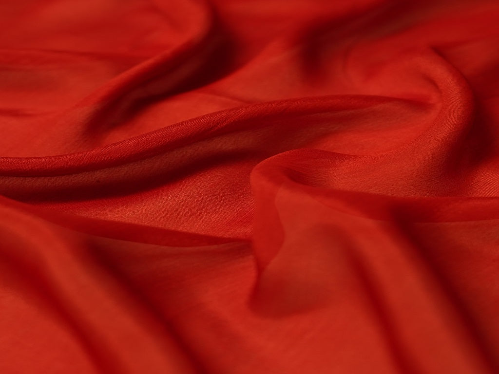 Red Plain Viscose Chinon Chiffon Fabric