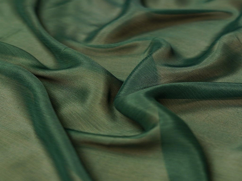 Dark Green Plain Viscose Chinon Chiffon Fabric
