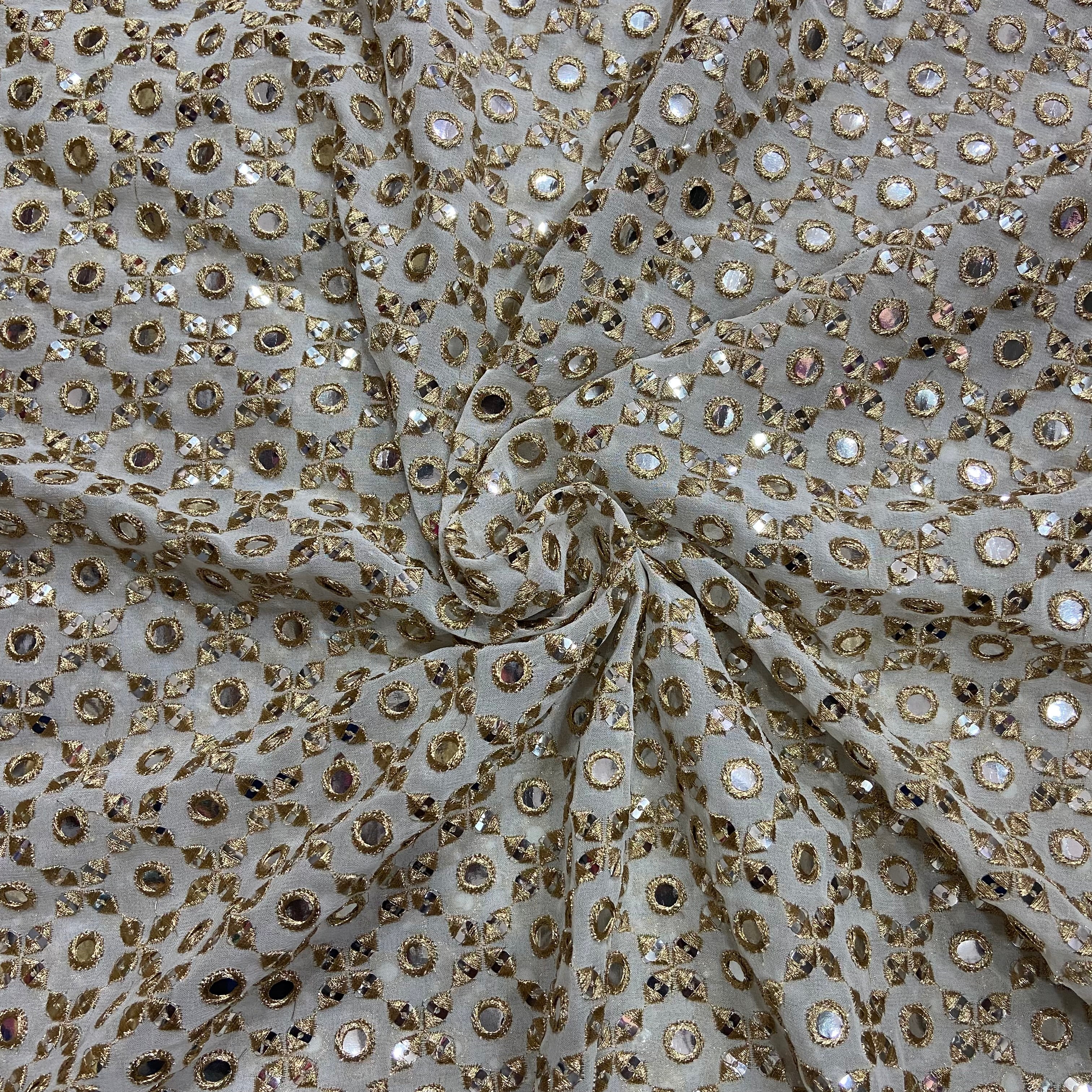 White Dyeable Geometric Mirror Embroidered Viscose Georgette Fabric