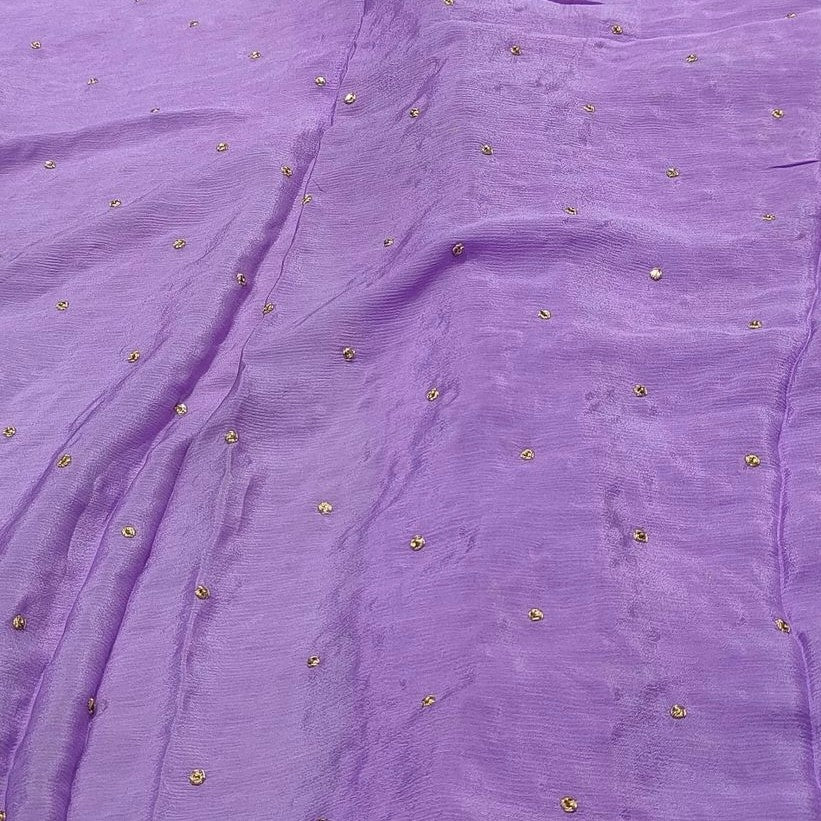 Lavender Polka Butti Embroidered Viscose Chinon Chiffon Fabric