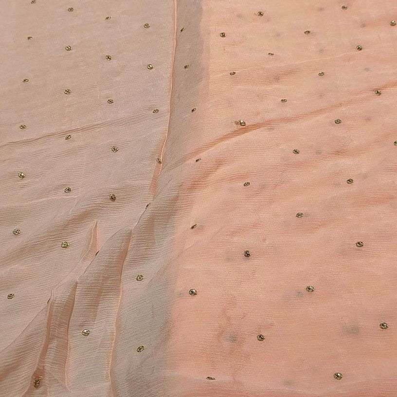 Rodeo Dust Polka Butti Embroidered Viscose Chinon Chiffon Fabric