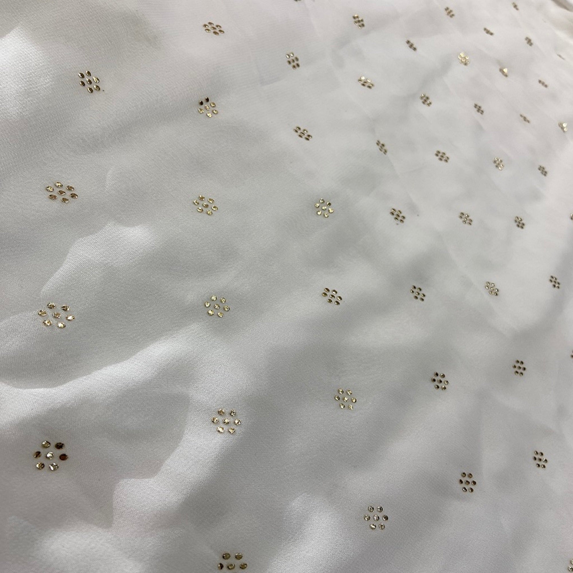 White Semi Mukaish Work Flower Butti Dyeable Pure Georgette Fabric