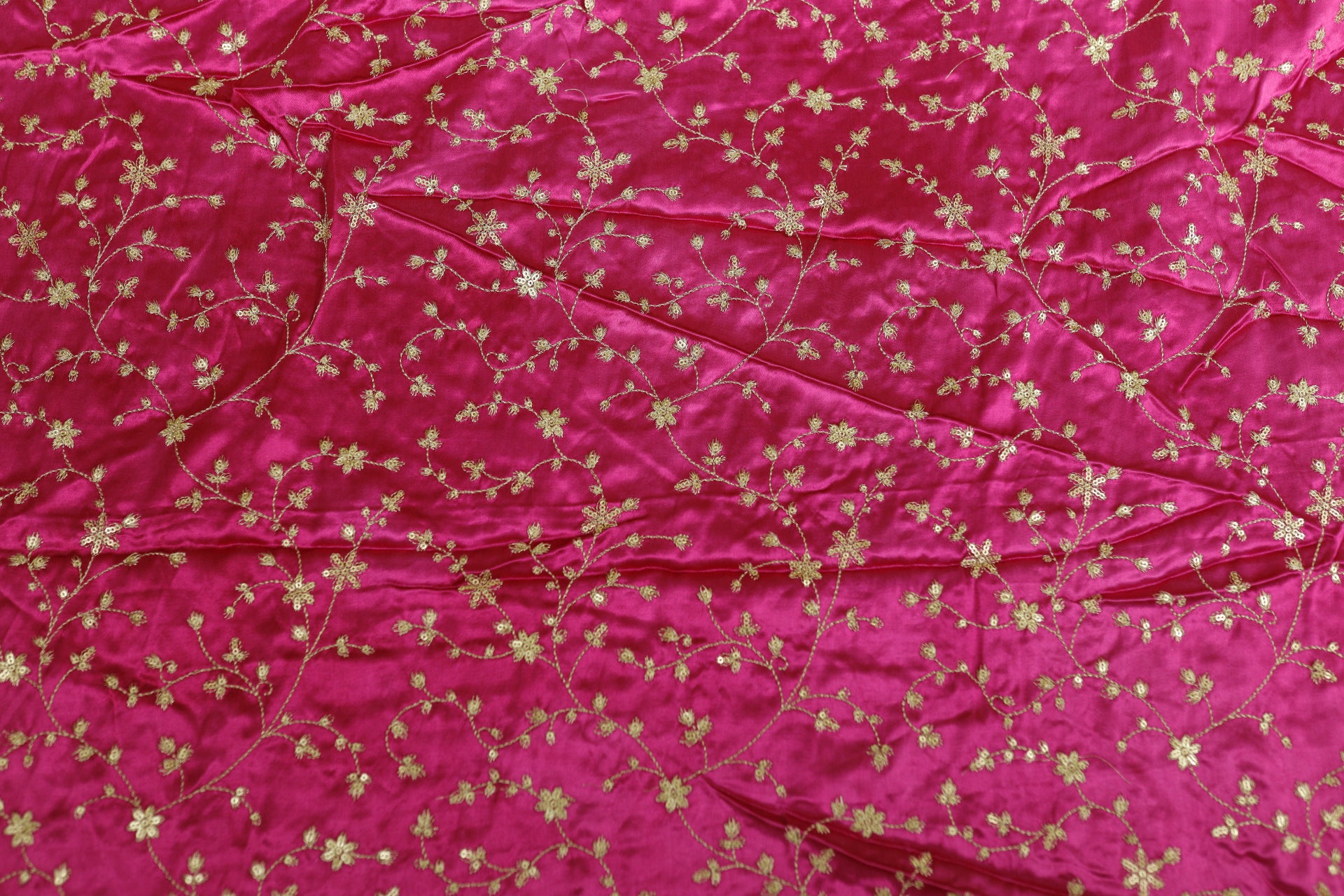 Hot Pink Floral Embroidered Viscose Gaji Silk Fabric