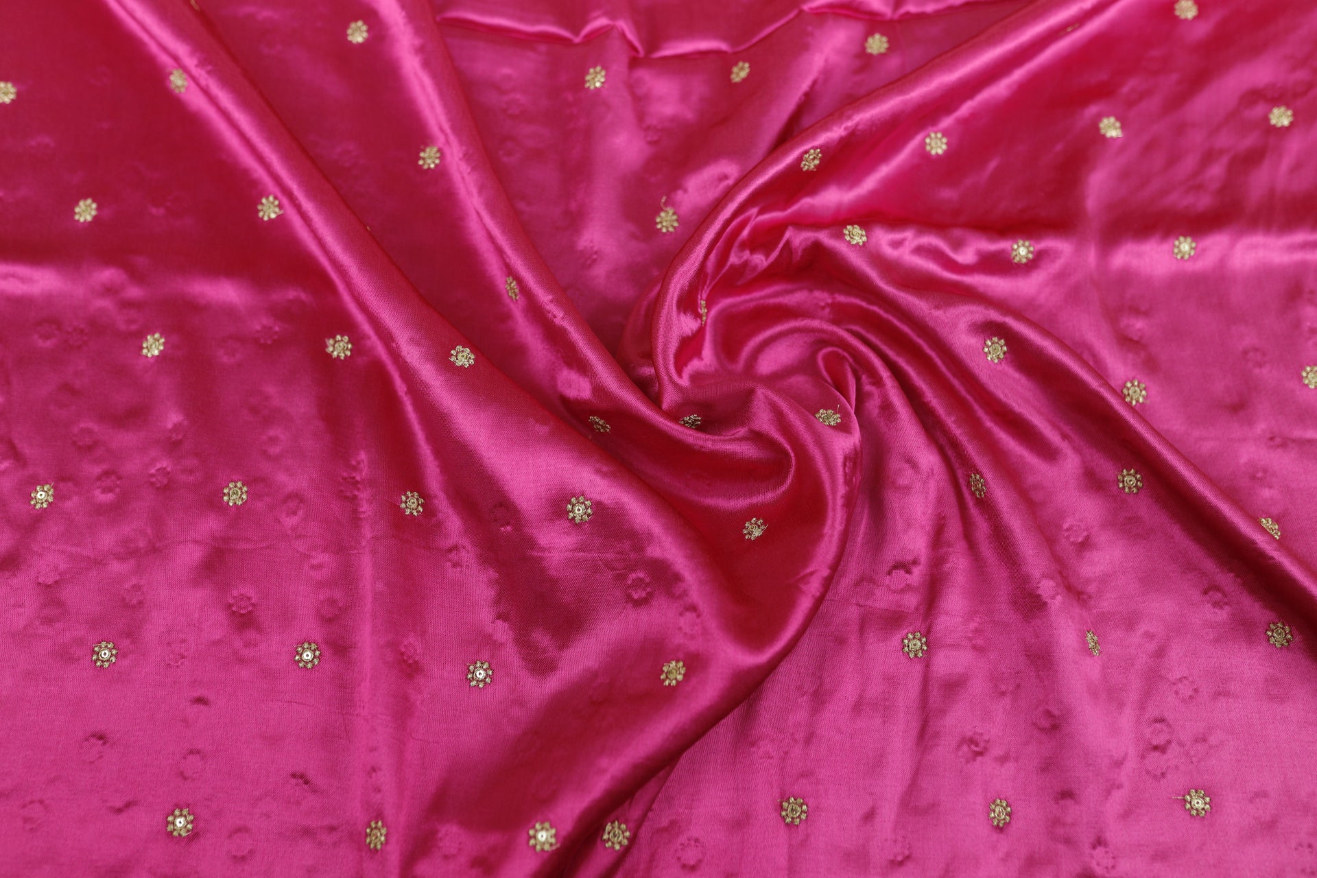 Hot Pink Butti Embroidered Viscose Gaji Silk Fabric