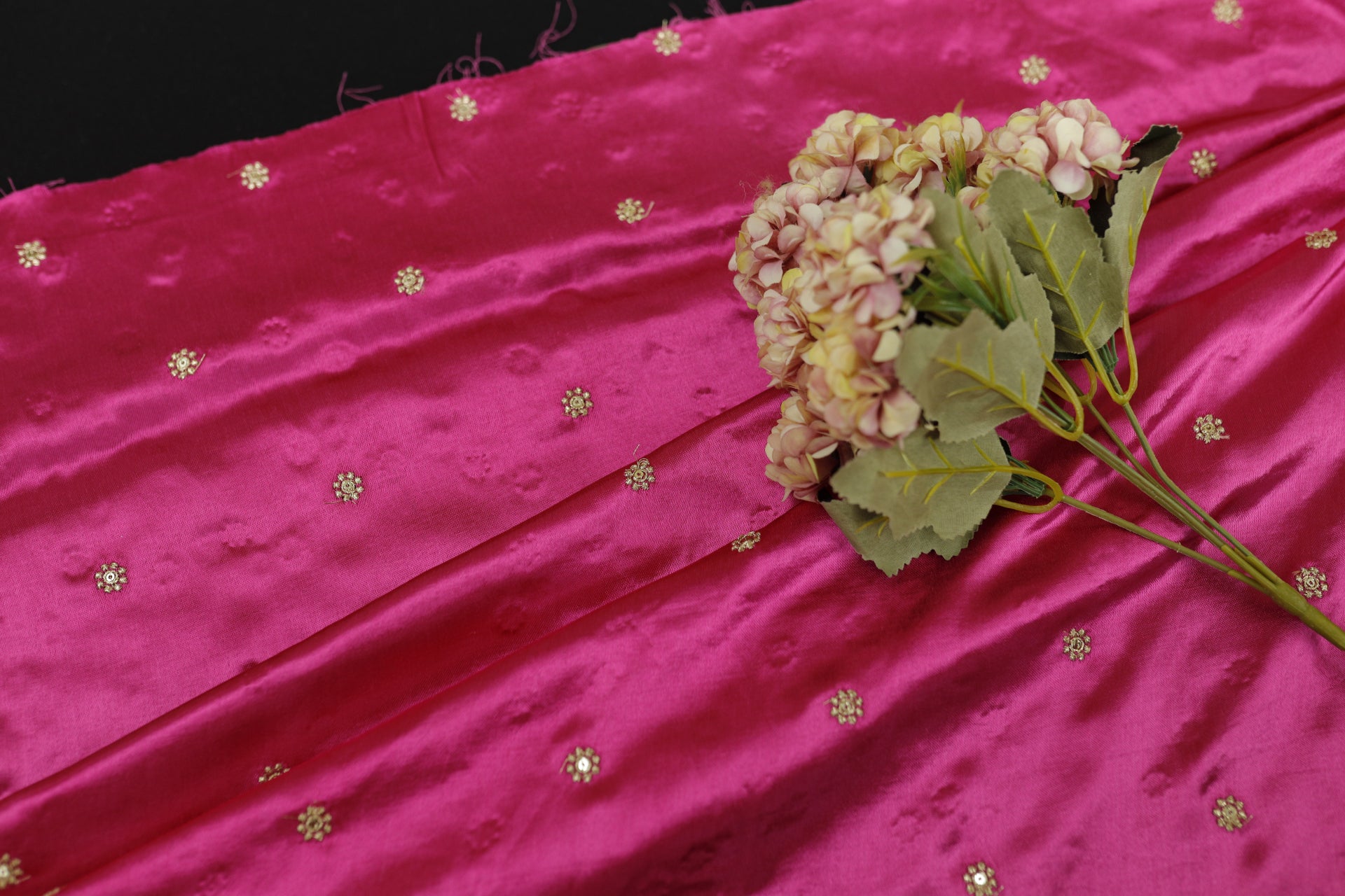 Hot Pink Butti Embroidered Viscose Gaji Silk Fabric