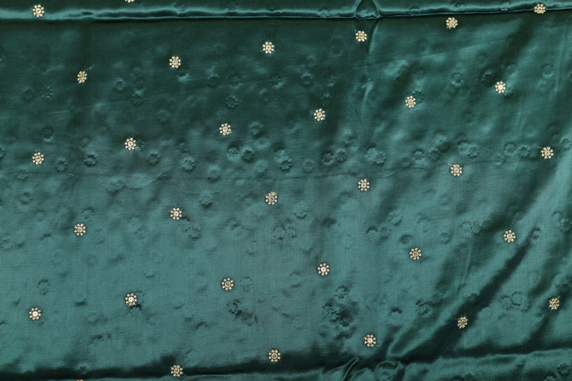 Bottle Green Butti Embroidered Viscose Gaji Silk Fabric