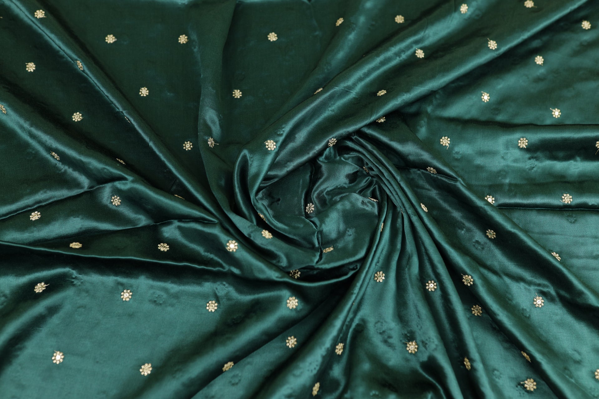 Bottle Green Butti Embroidered Viscose Gaji Silk Fabric