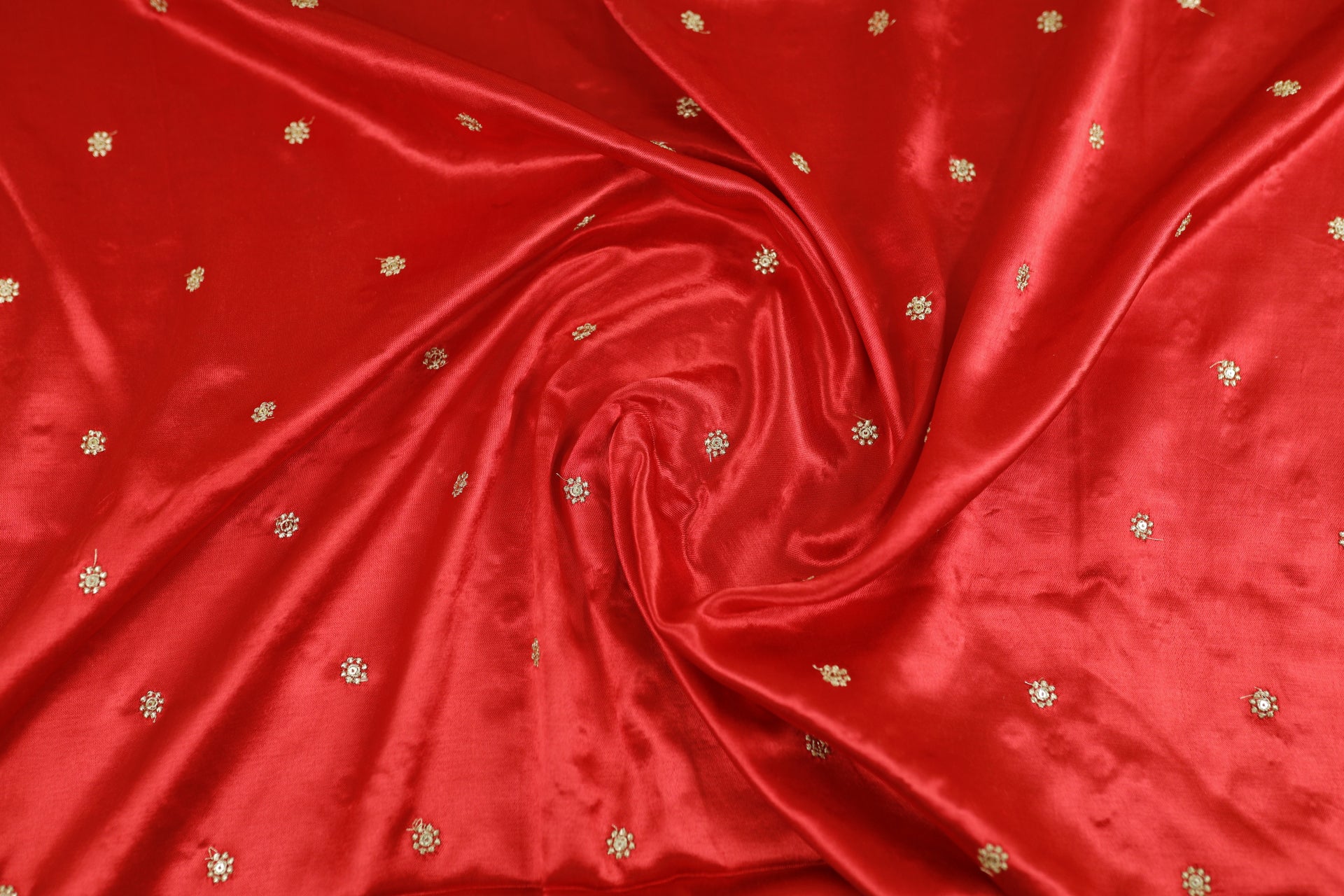 Red Butti Embroidered Viscose Gaji Silk Fabric