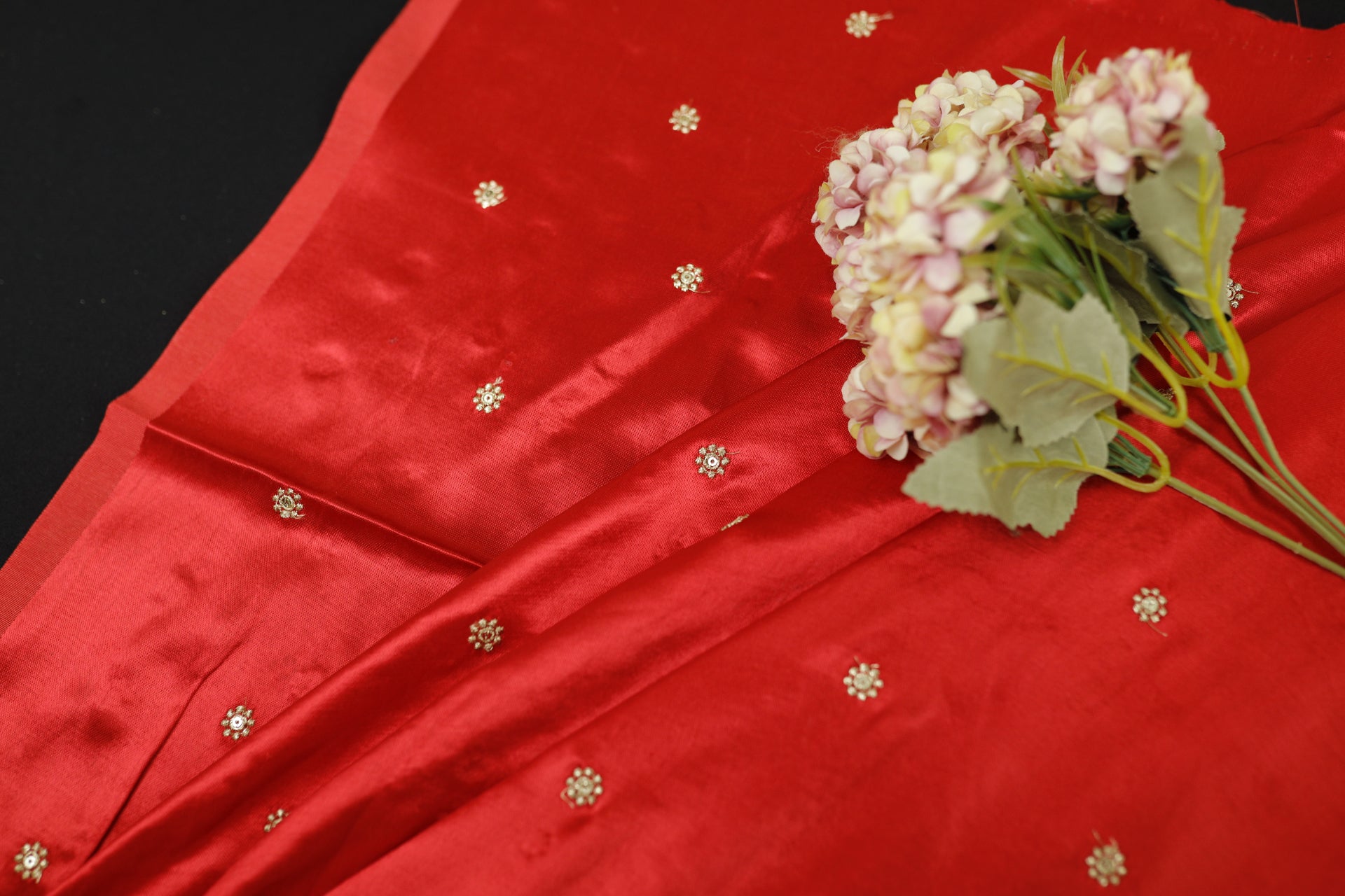 Red Butti Embroidered Viscose Gaji Silk Fabric