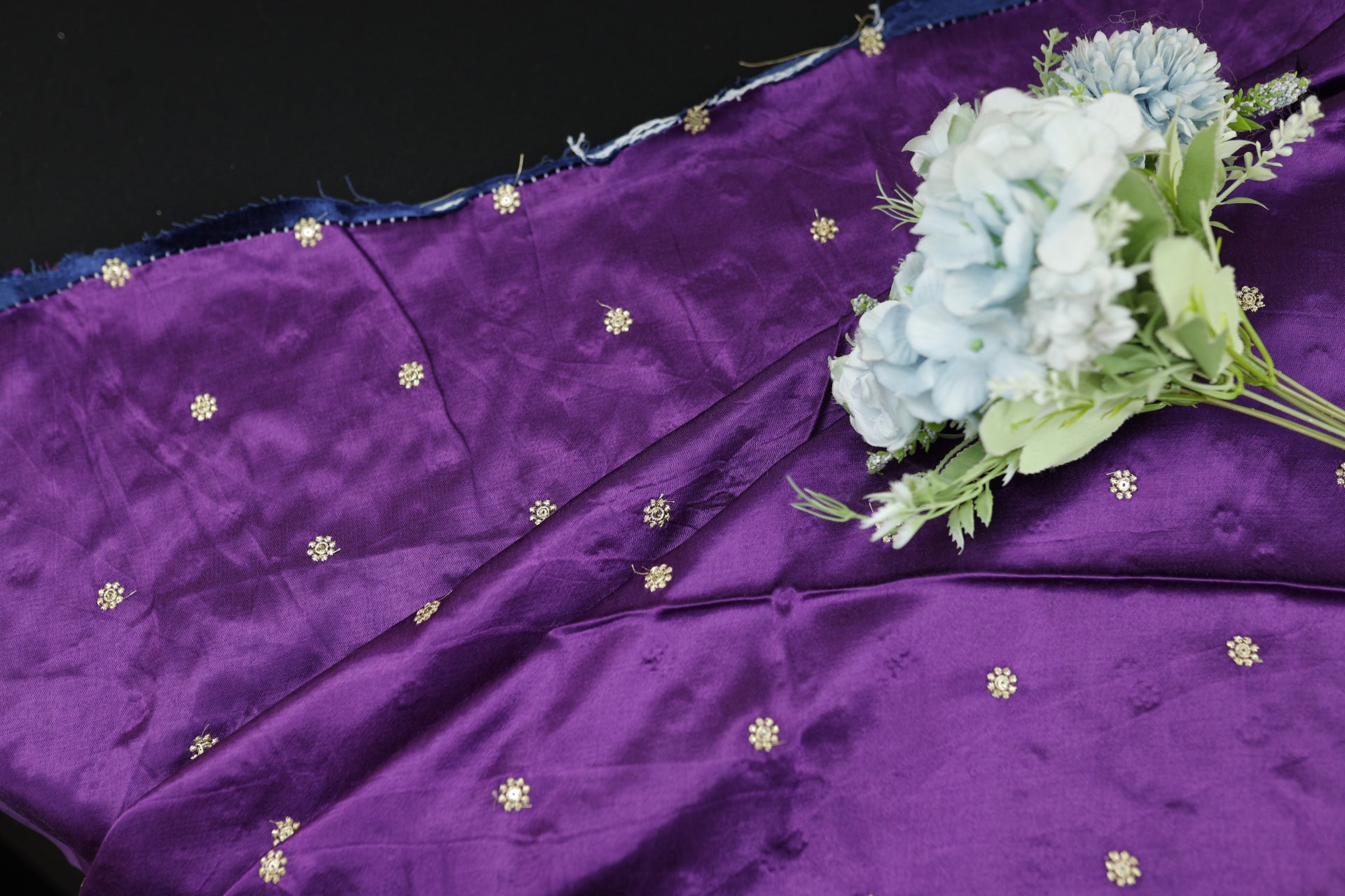 Dark Purple Butti Embroidered Viscose Gaji Silk Fabric