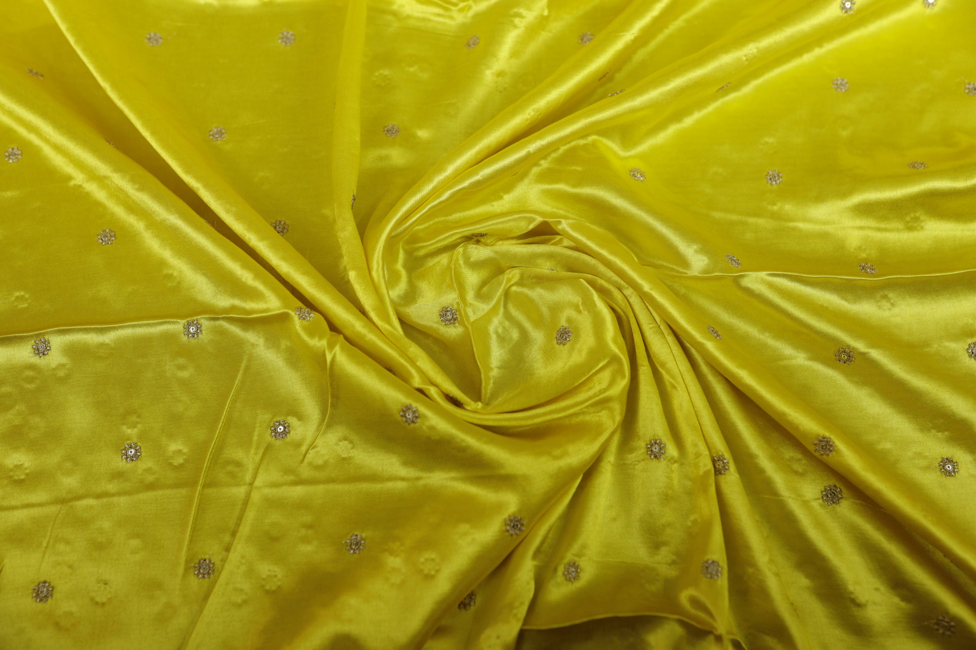 Yellow Butti Embroidered Viscose Gaji Silk Fabric