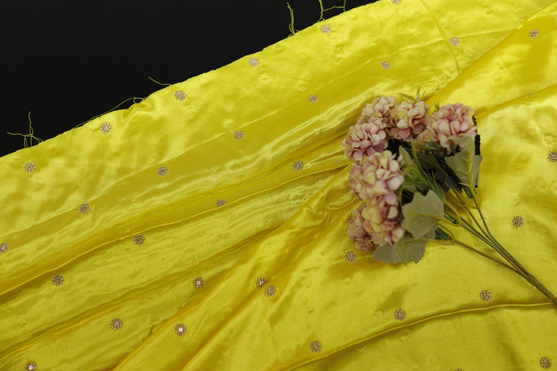 Yellow Butti Embroidered Viscose Gaji Silk Fabric