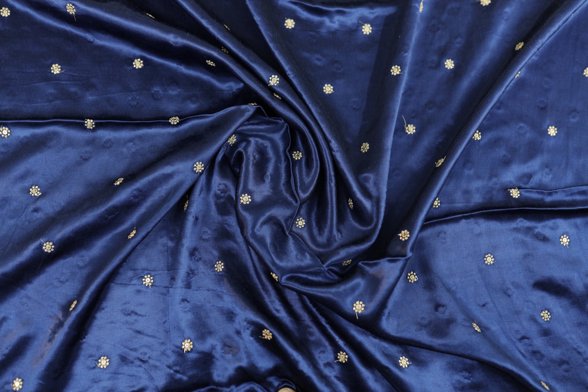 Navy Blue Butti Embroidered Viscose Gaji Silk Fabric