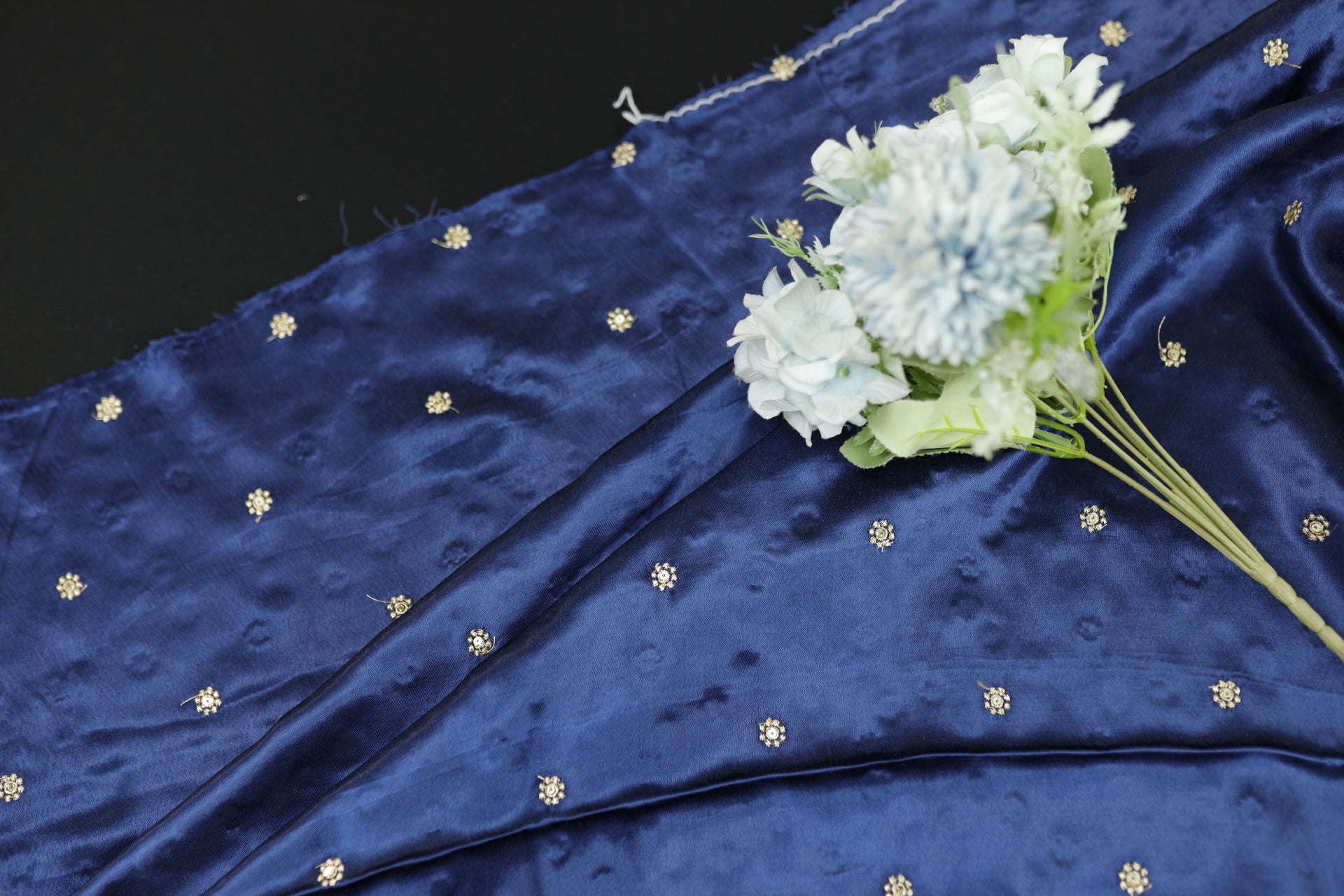 Navy Blue Butti Embroidered Viscose Gaji Silk Fabric