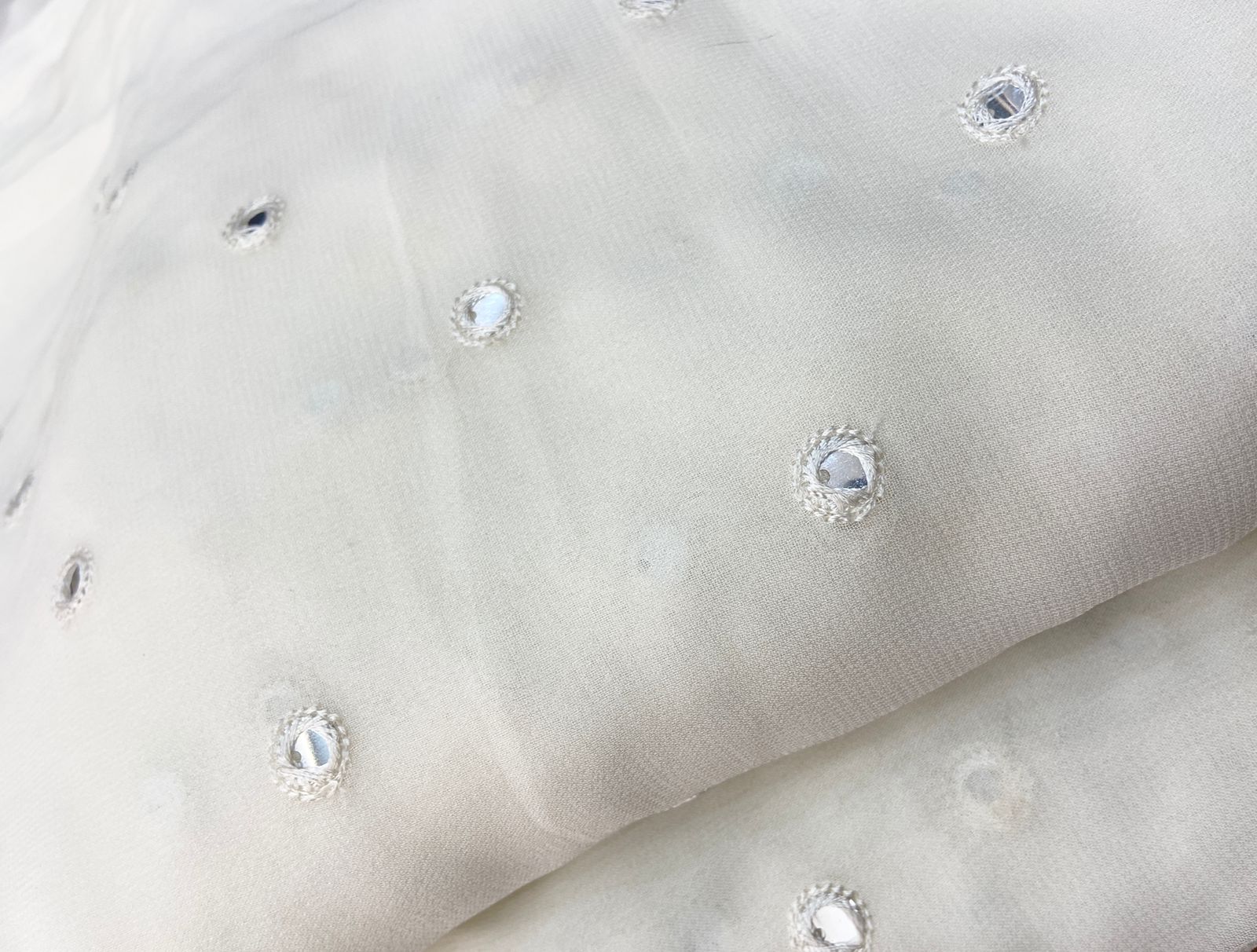 White Dyeable Mirror Work Embroidered Viscose Georgette Fabric
