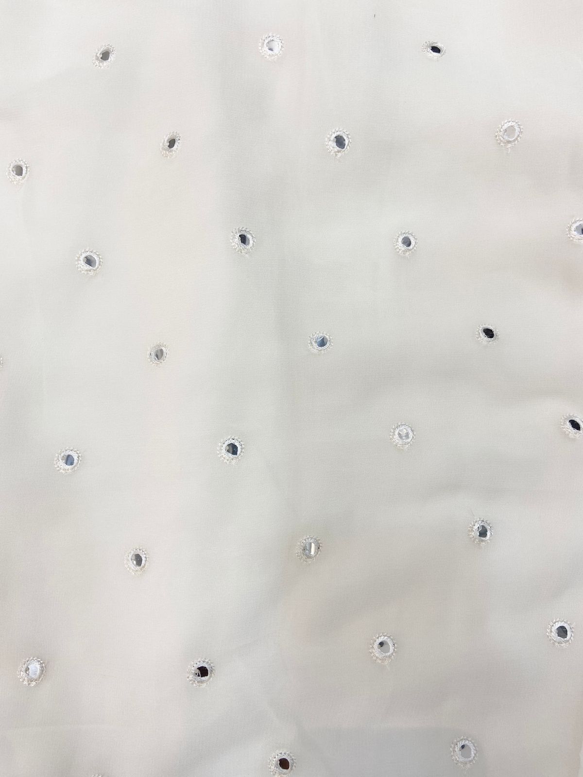 White Dyeable Mirror Work Embroidered Viscose Georgette Fabric