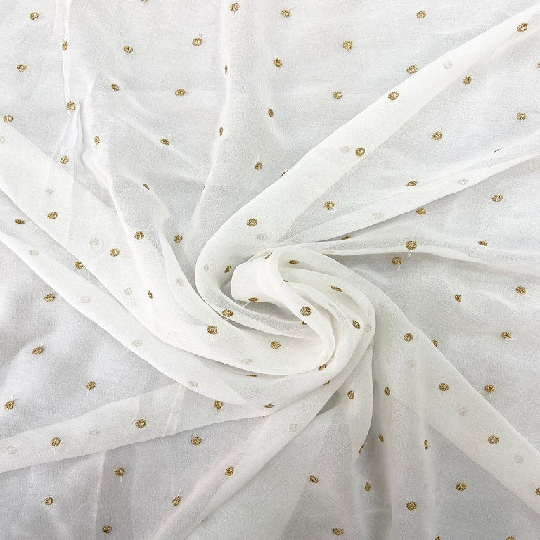 White Polka Butti Embroidered Dyeable Viscose Georgette Fabric