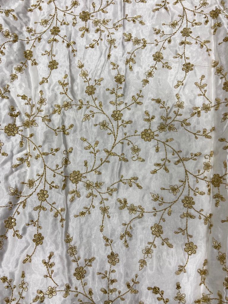 White Dyeable Floral Embroidered Viscose Gaji Silk Fabric
