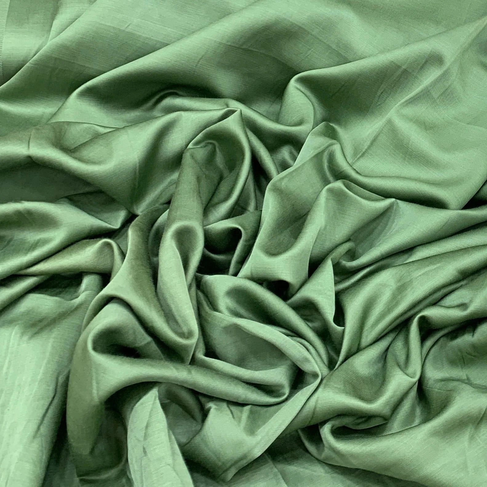 Dusty Green Plain Viscose Linen Satin Fabric