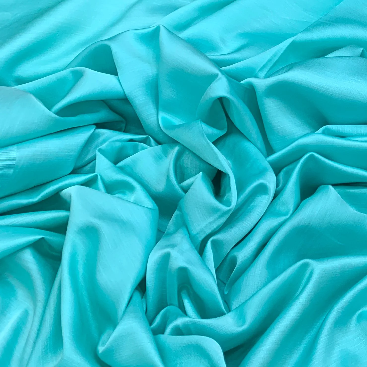 Aqua Blue Plain Viscose Linen Satin Fabric