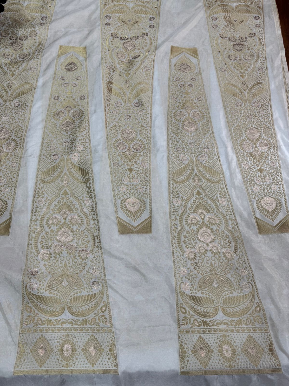White & Golden Traditional Dyeable Banarasi Kali Nylon Silk Fabric