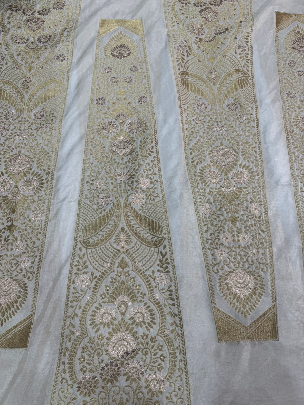 White & Golden Traditional Dyeable Banarasi Kali Nylon Silk Fabric