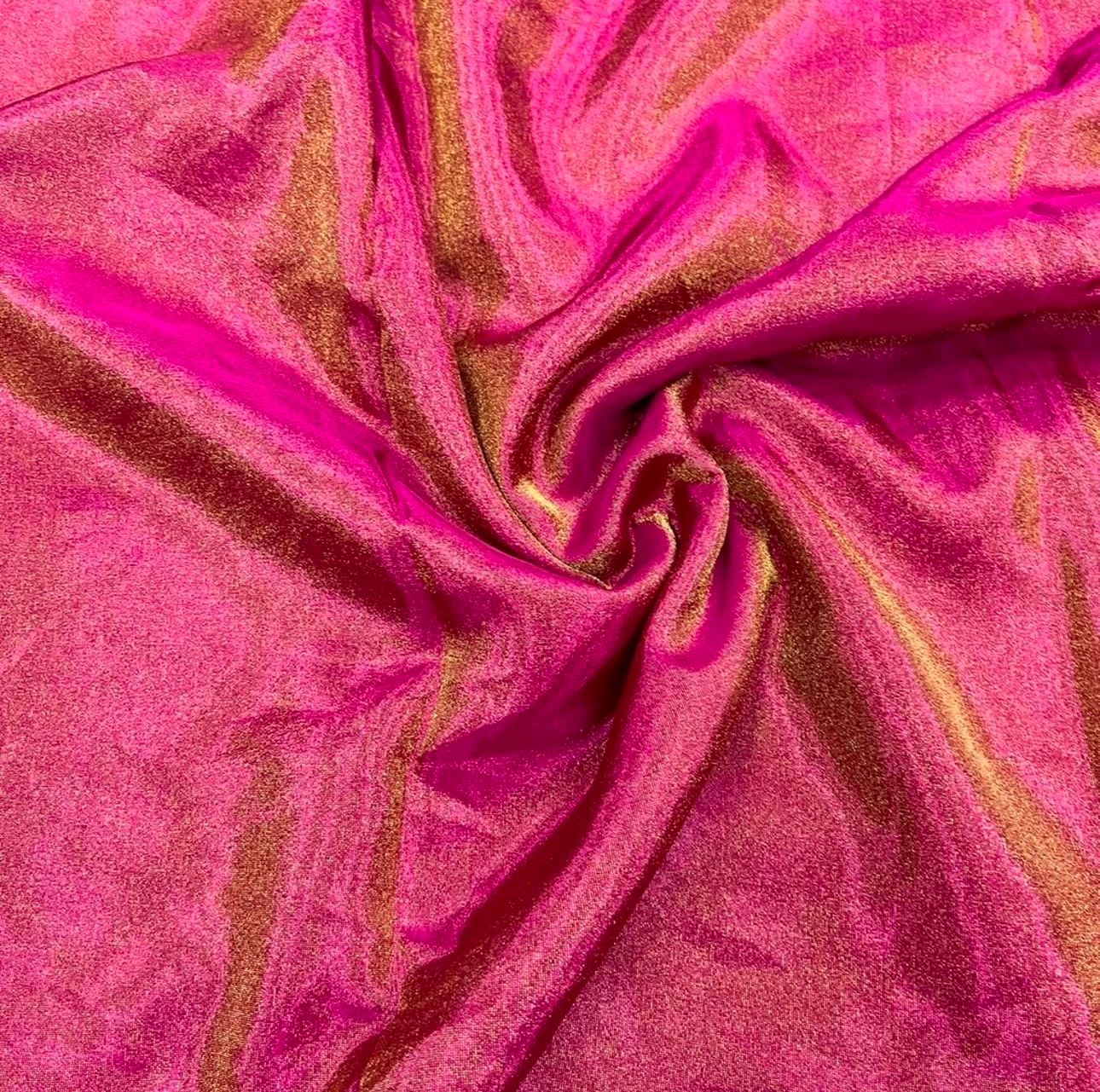 Rose Pink Plain Viscose Gold Tissue Silk Fabric