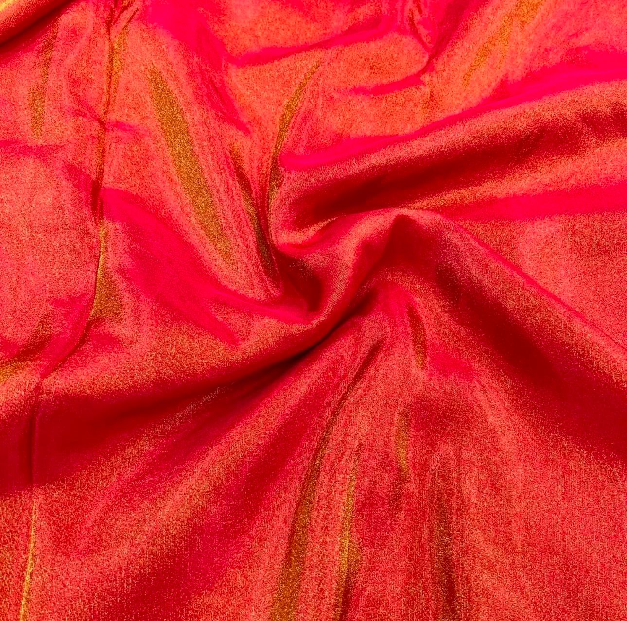 Coral Red Plain Viscose Gold Tissue Silk Fabric