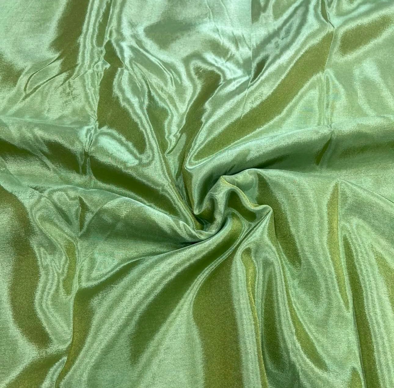 Turquoise Green Plain Viscose Gold Tissue Silk Fabric