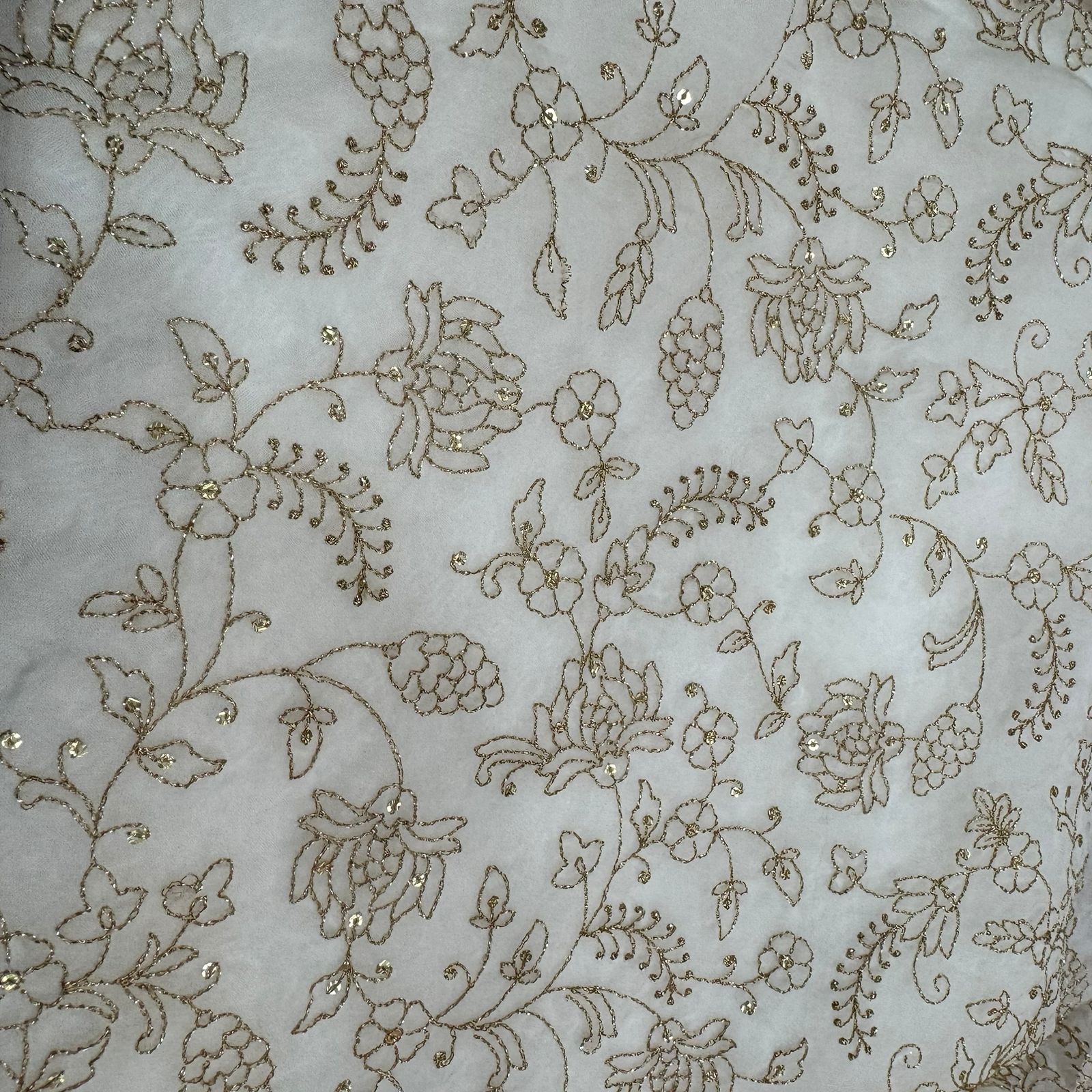 White Dyeable Floral Sequins Embroidered Viscose Organza Fabric