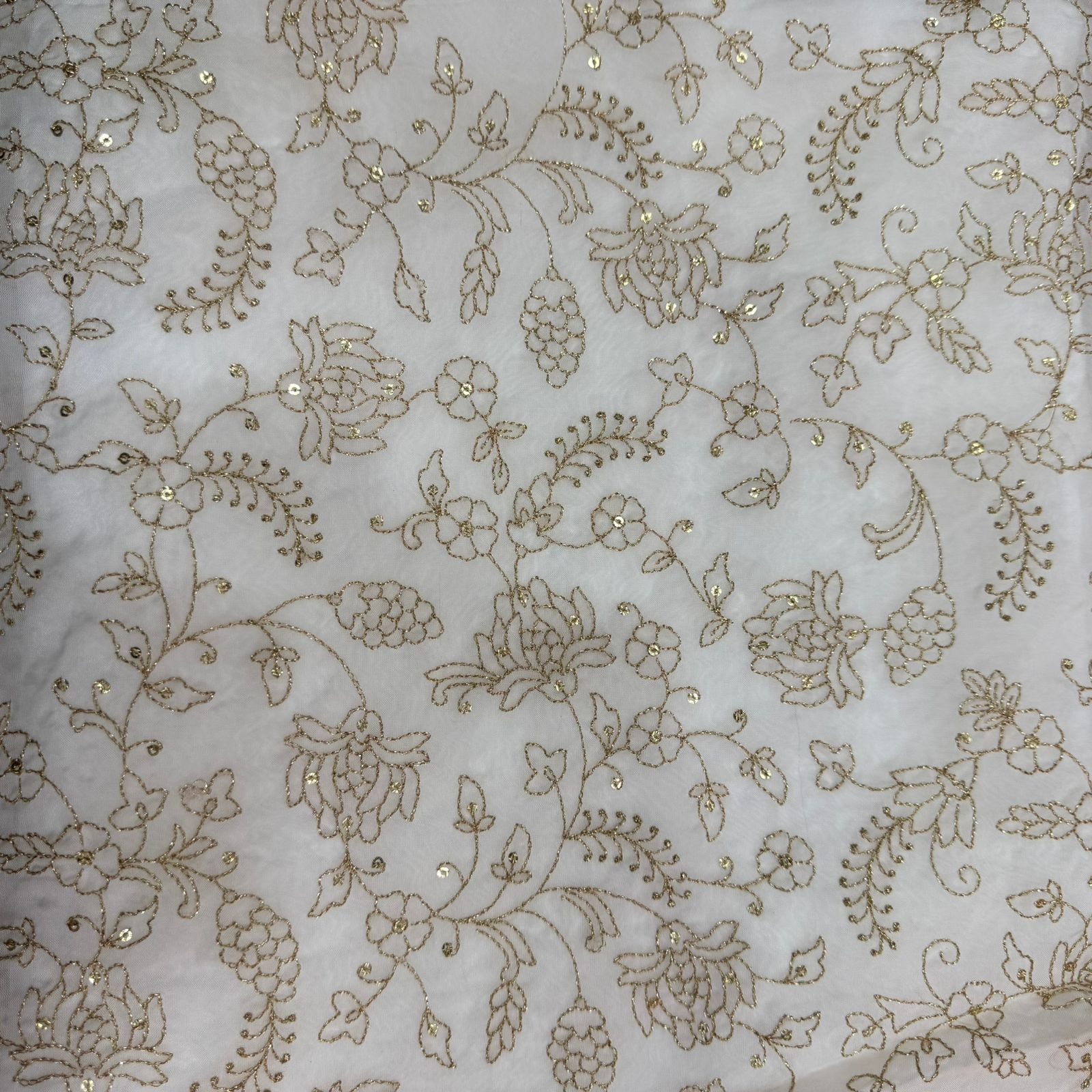 White Dyeable Floral Sequins Embroidered Viscose Organza Fabric