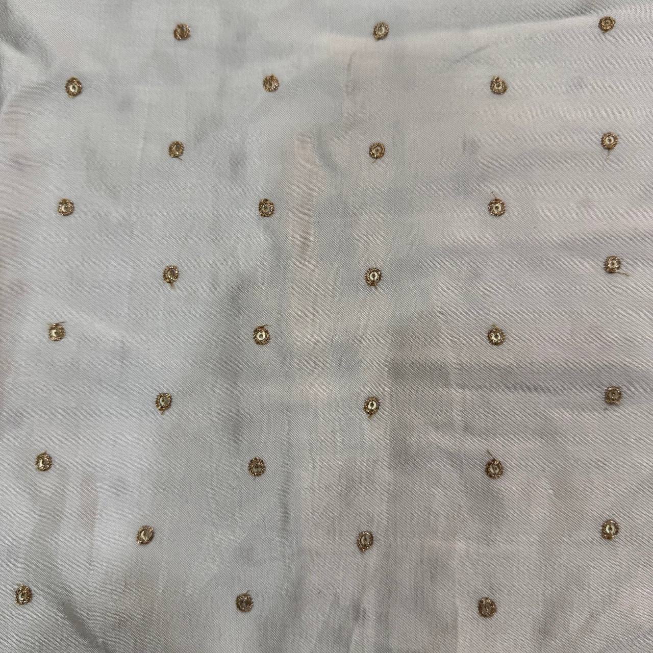 White Dyeable Polka Butti Embroidered Viscose Gaji Silk Fabric