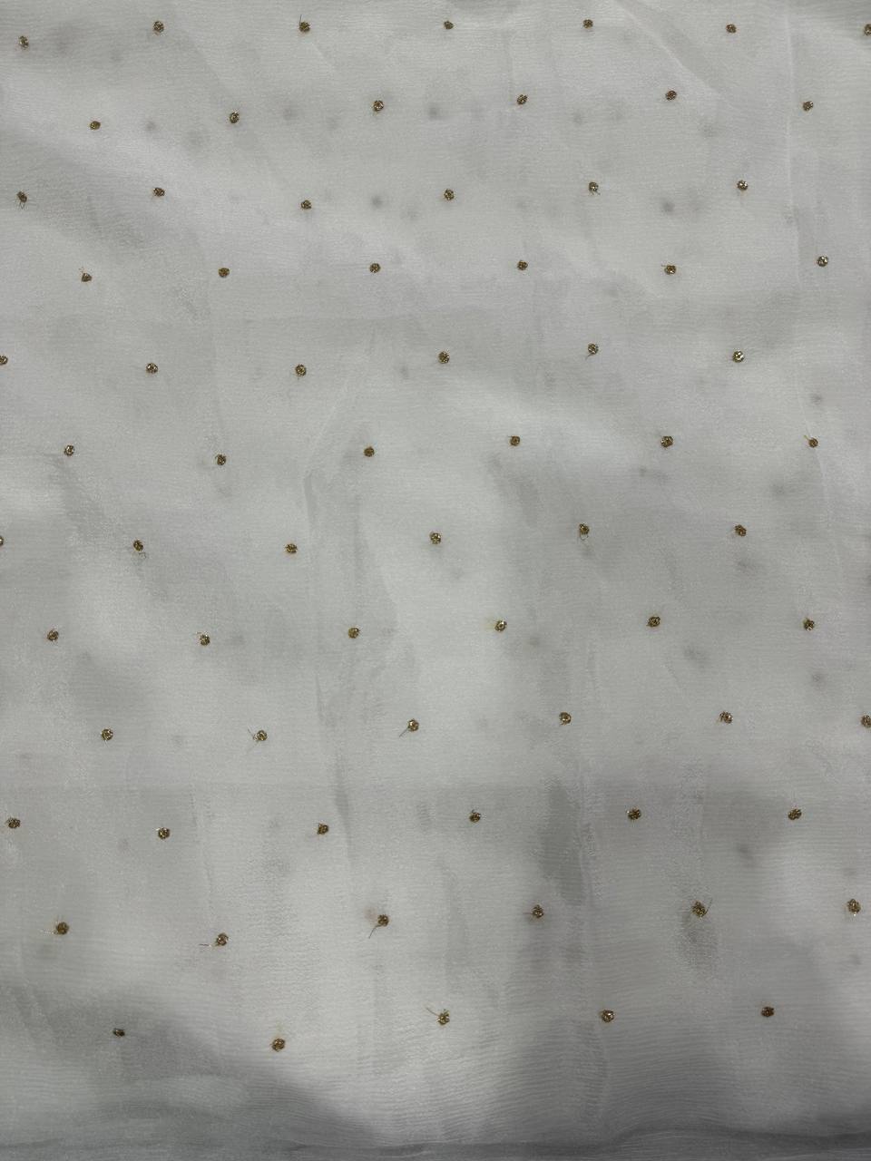 White Polka Butti Dyeable Embroidered Viscose Chinon Chiffon Fabric