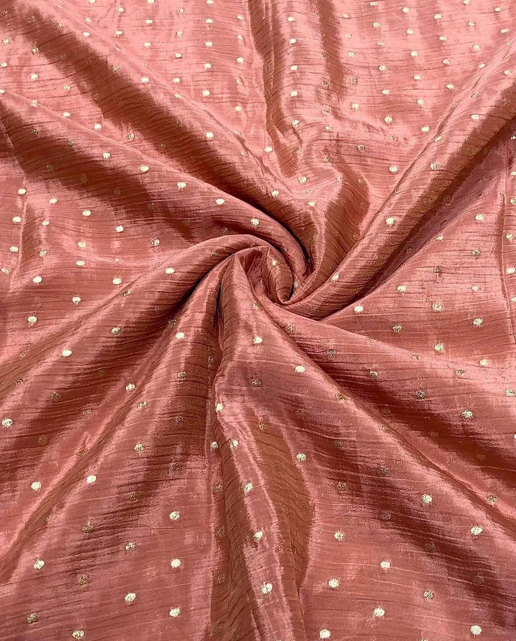 Blush Motifs Gold Butti Floral Dyeable Zari Banarasi Viscose Crushed Tissue Silk Fabric