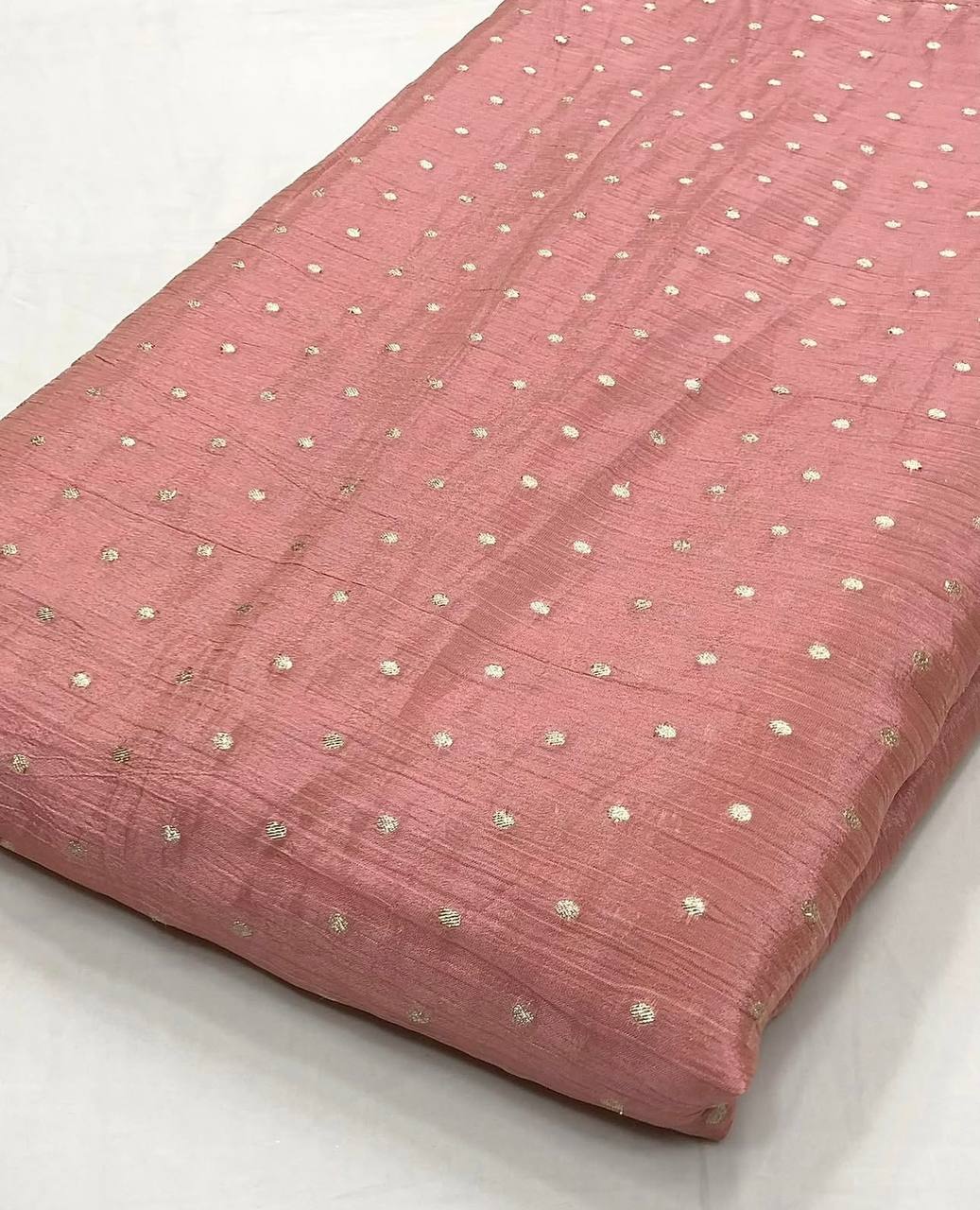 Blush Motifs Gold Butti Floral Dyeable Zari Banarasi Viscose Crushed Tissue Silk Fabric