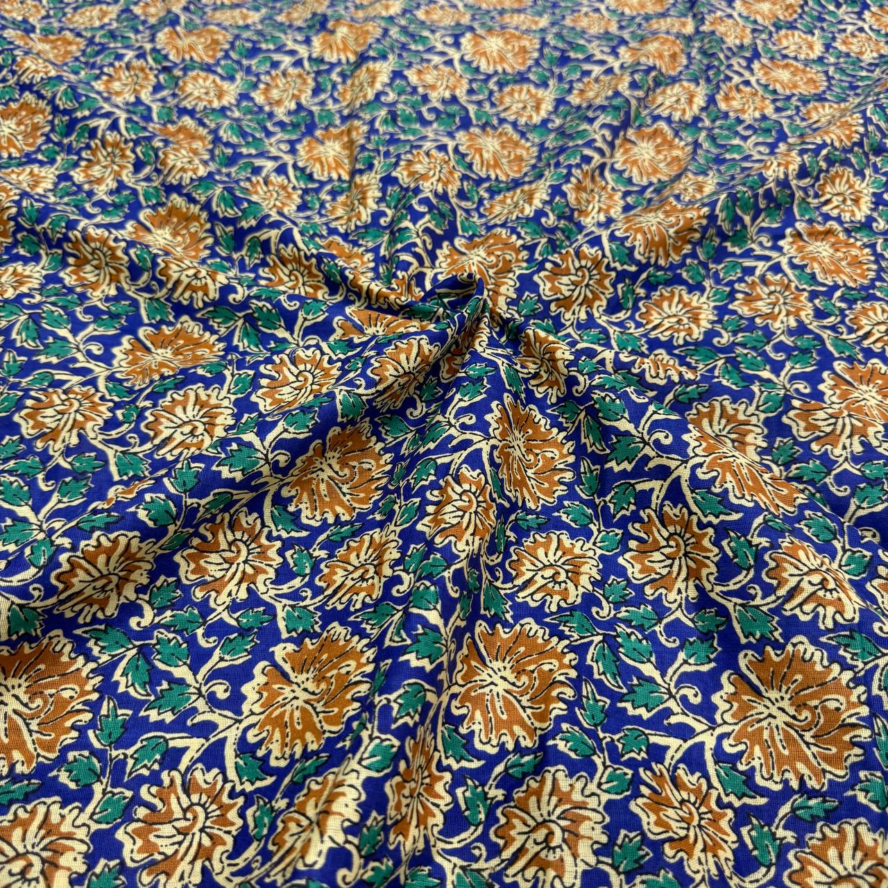 Blue Kalamkari Pure Cotton Printed Fabric