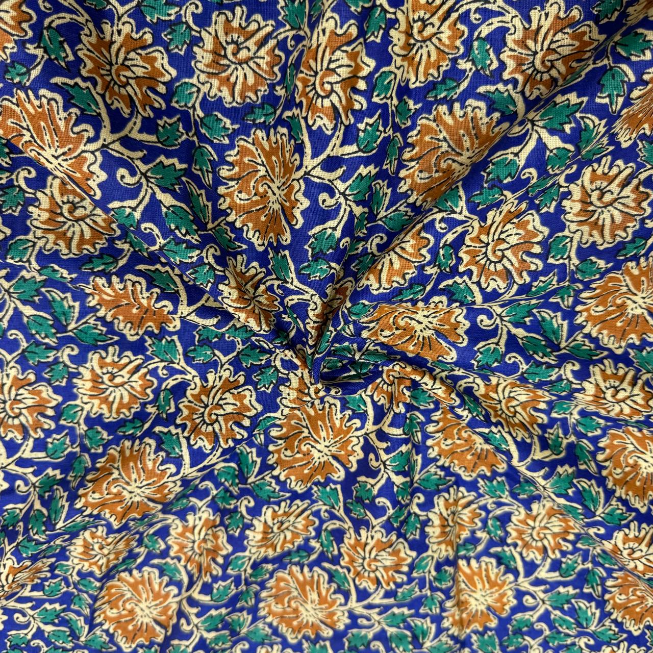 Blue Kalamkari Pure Cotton Printed Fabric