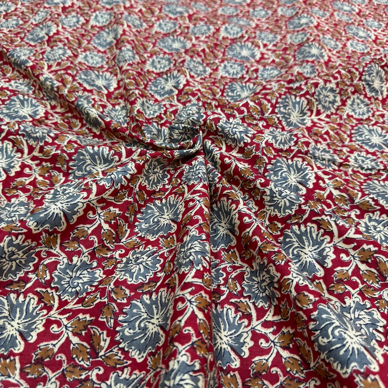 Red Kalamkari Pure Cotton Printed Fabric