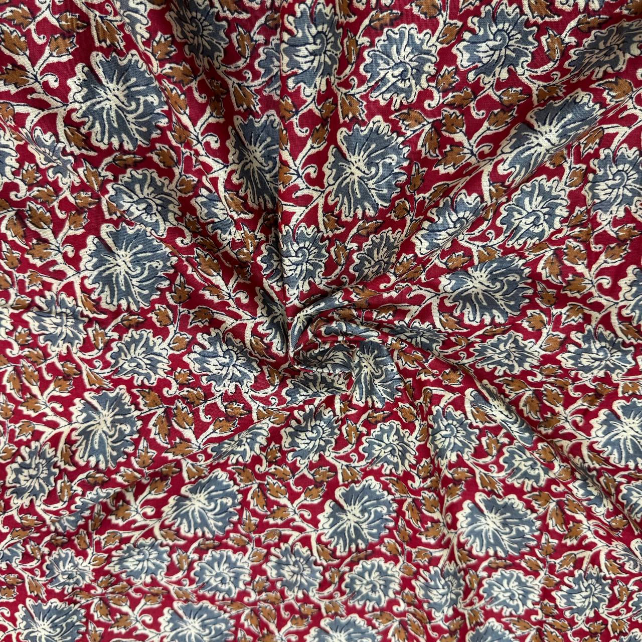 Red Kalamkari Pure Cotton Printed Fabric