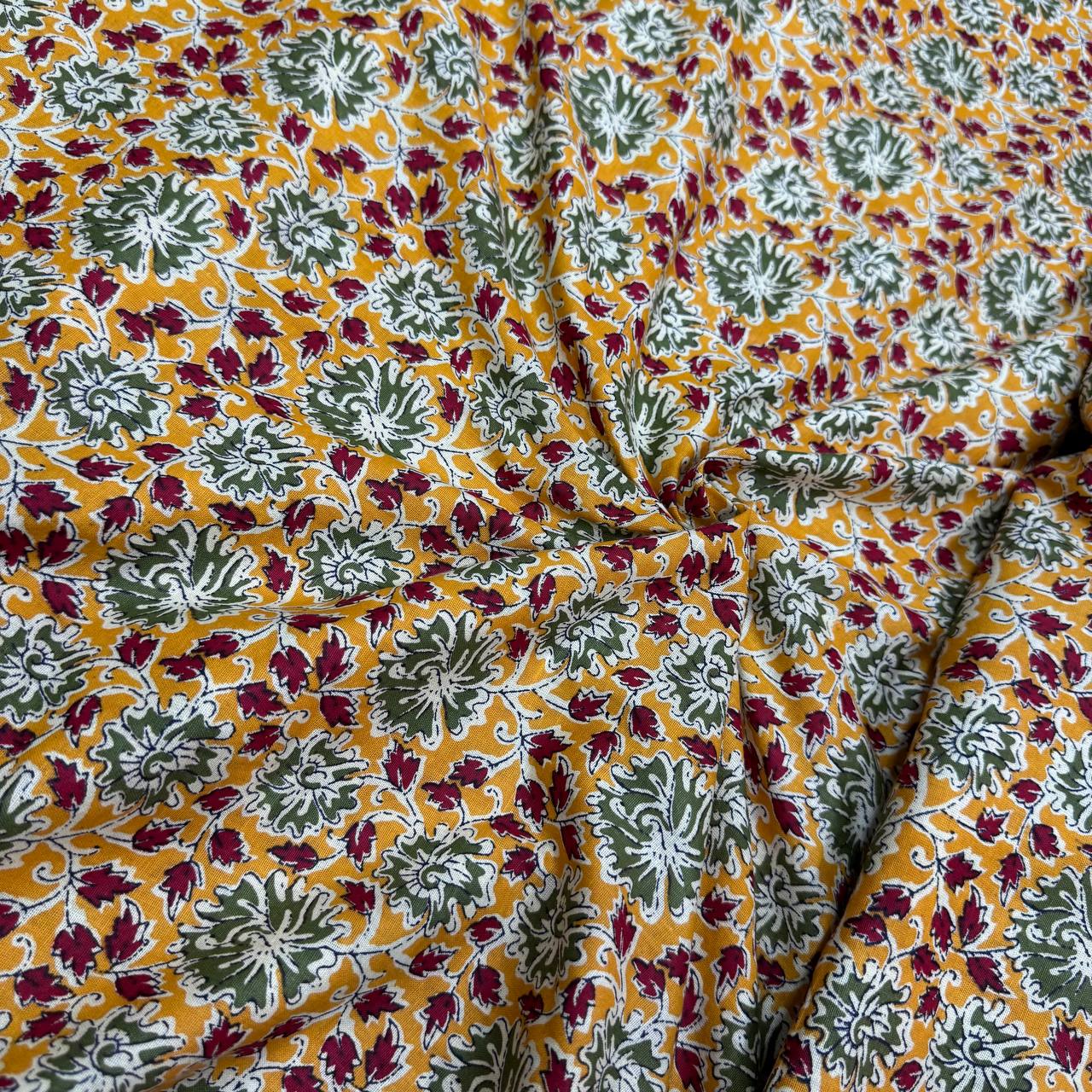 Yellow Kalamkari Pure Cotton Printed Fabric