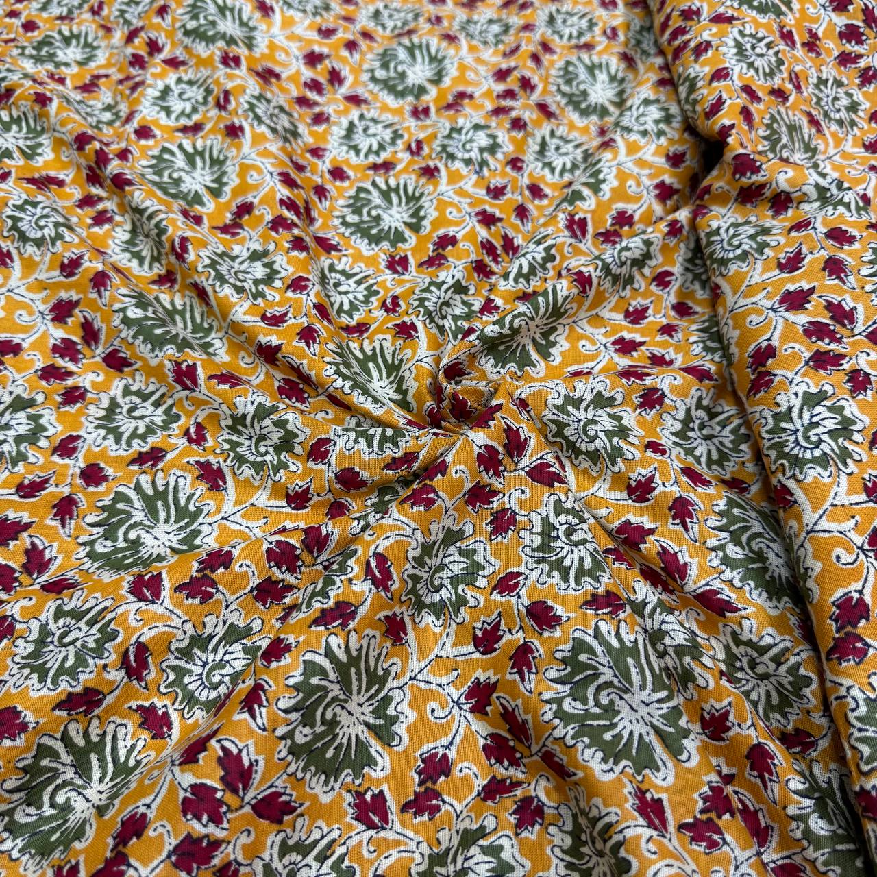 Yellow Kalamkari Pure Cotton Printed Fabric