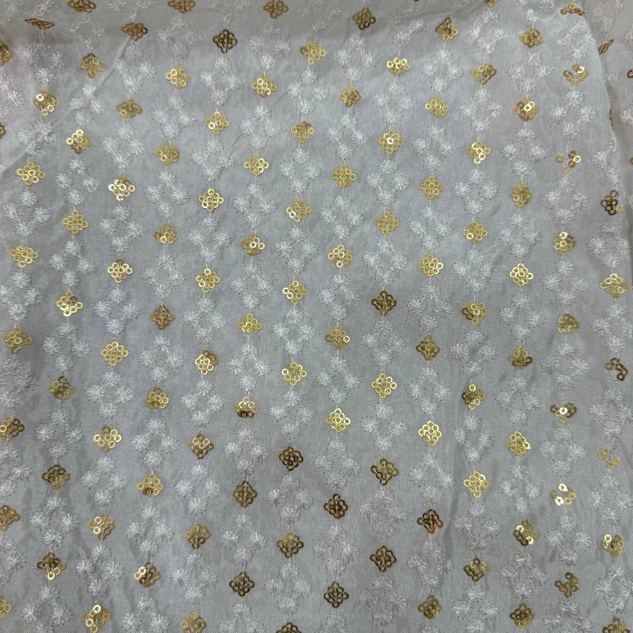 White Dyeable Geometric Embroidered Viscose Uppada Silk Fabric