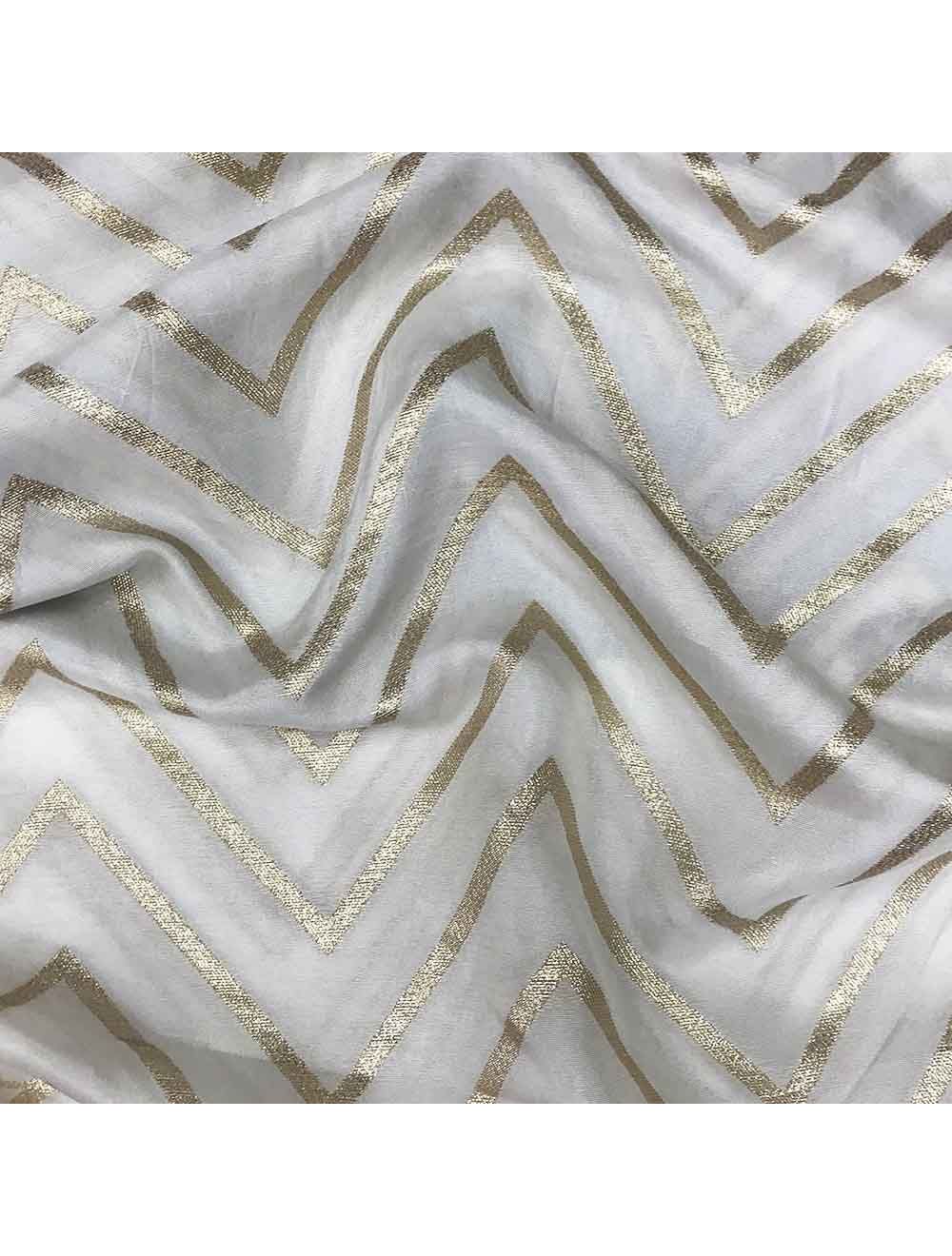 White Dyeable Zari Chevron Banarasi Viscose Dola Silk Fabric