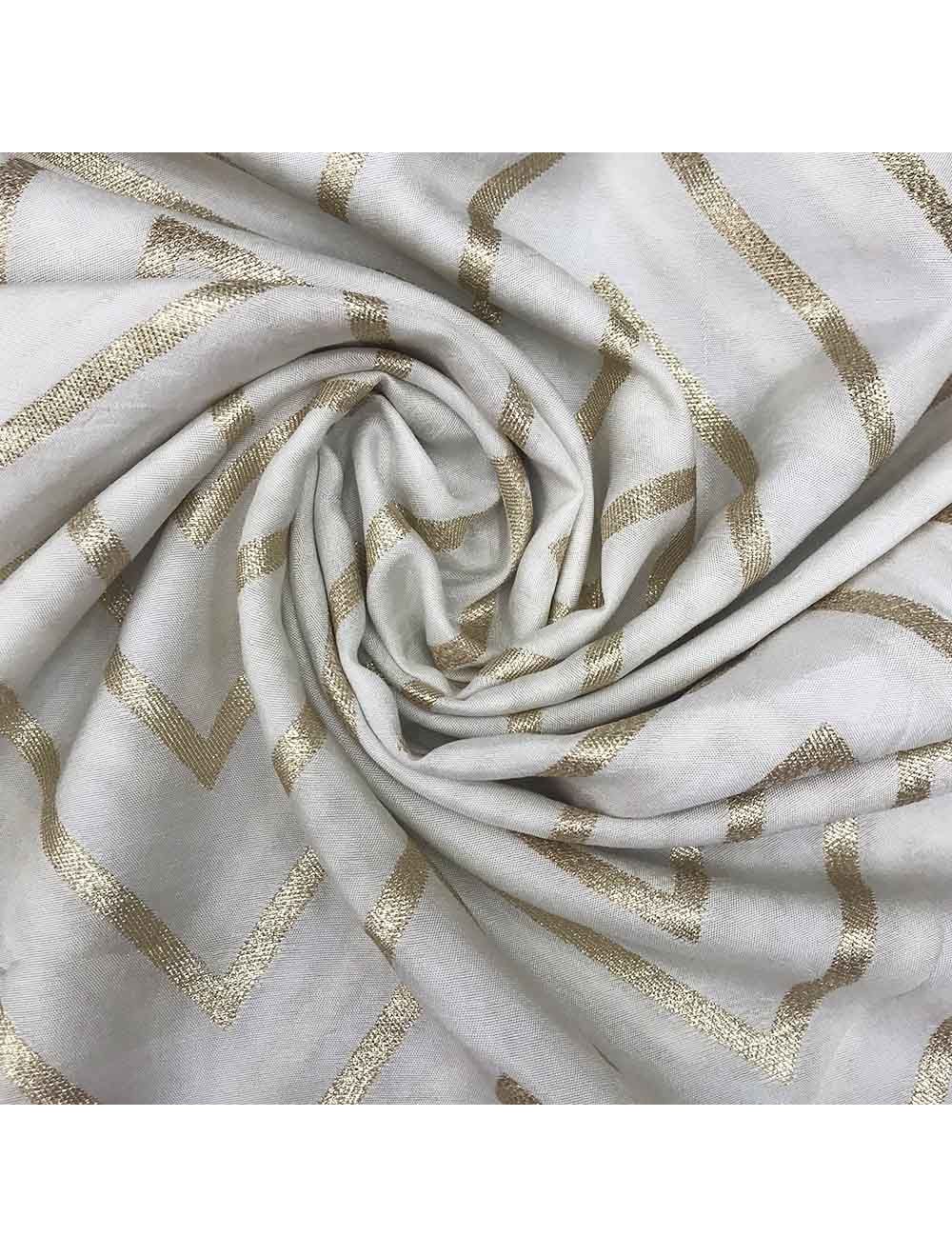 White Dyeable Zari Chevron Banarasi Viscose Dola Silk Fabric