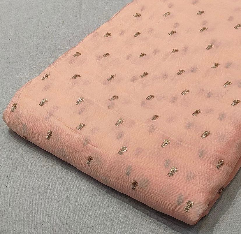 Rodeo Dust Flower Butti Embroidered Viscose Chinon Chiffon Fabric