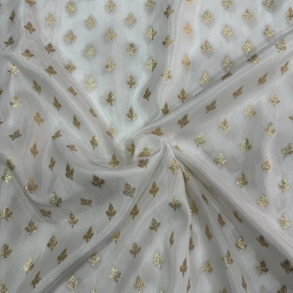 White Dyeable Zari Banarasi Butti Russian Silk Fabric