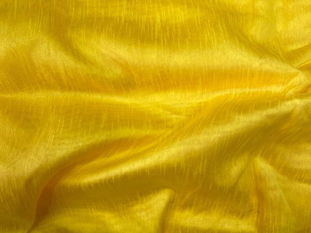 Yellow Plain Dyed Bangalore Raw Silk Fabric